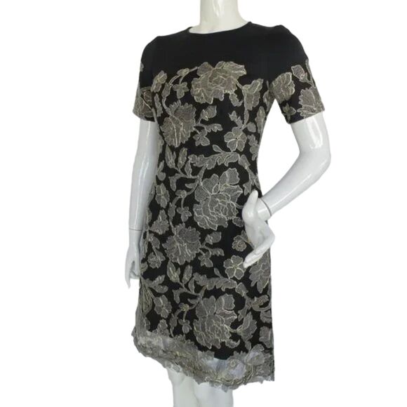 TADASHI SHOJI Dress, 2, Sabi, Floral Lace overlay, Short sleeve, Scuba - Picture 3 of 14